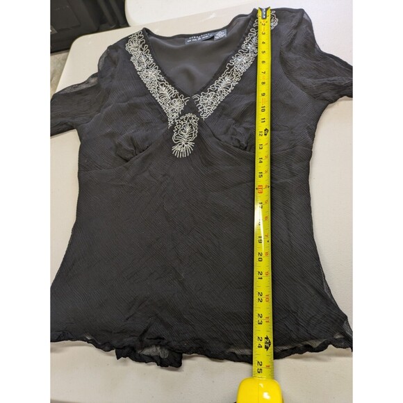 Separates 100% Silk Black Sheer 90s Y2K Witchy Top Whimsigoth Embellished Large - Picture 12 of 13